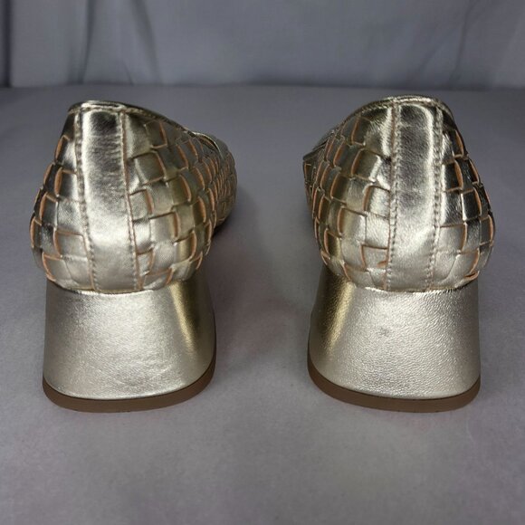 NWT Gentle Souls Women's Lancine Woven Block-Heel Pumps - Soft Gold Leather - Picture 4 of 8